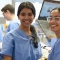 Students in the gross anatomy lab. 