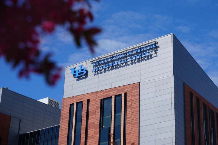 Exterior of the Jacobs School of Medicine and Biomedical Sciences building. 