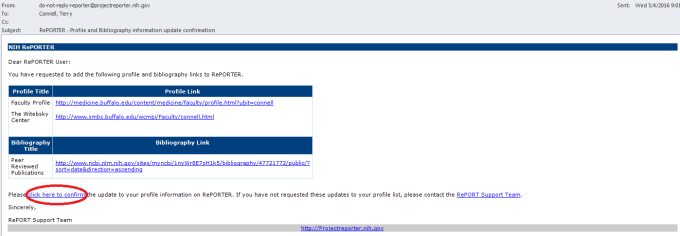 Email confirming profile changes. 