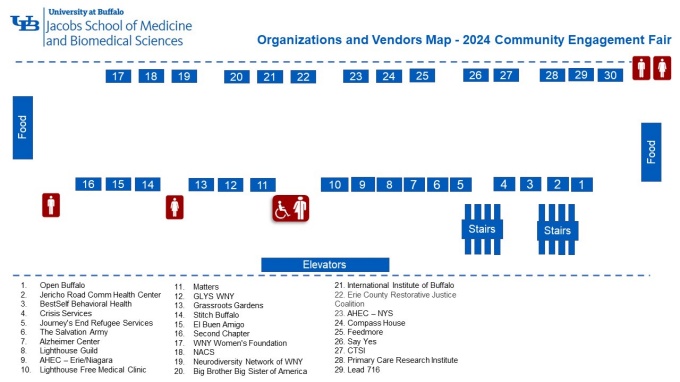 Zoom image: Community Engagement Fair map of organizations and vendors