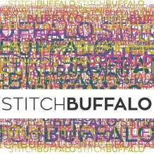 Stitch Buffalo Logo colorful horizontal lines looking like a fabric. 