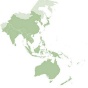 A green map of Asia. 
