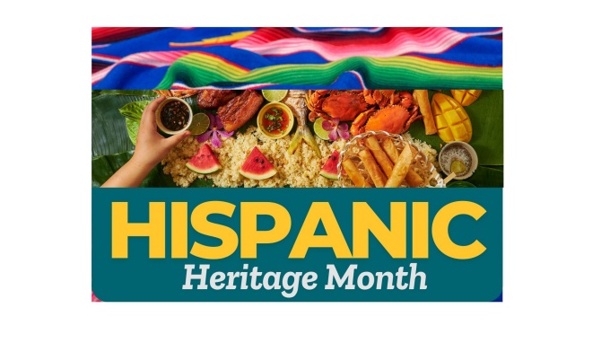 hispanic colorful mural reading Hispanic Heritage month. 