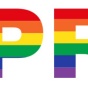 Pride banner with rainbow flag colors. 