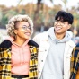 Diverse group of young people walking together. 