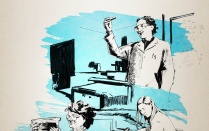 Picture a Scientist Documentary Poster featuring a woman in a lab coat at the lab holding equipment. 