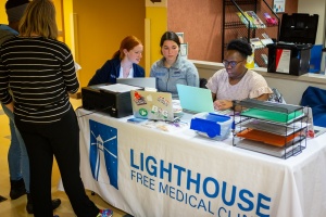 SPHHP nutrition students work with medical students at the Lighthouse Clinic at Community Health of Buffalo in Buffalo, NY in December 2023. \r\rPhotographer: Douglas Levere.