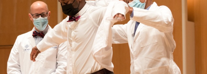 Nathaniel Graves is coated by his father, Daryl Graves, MD. 