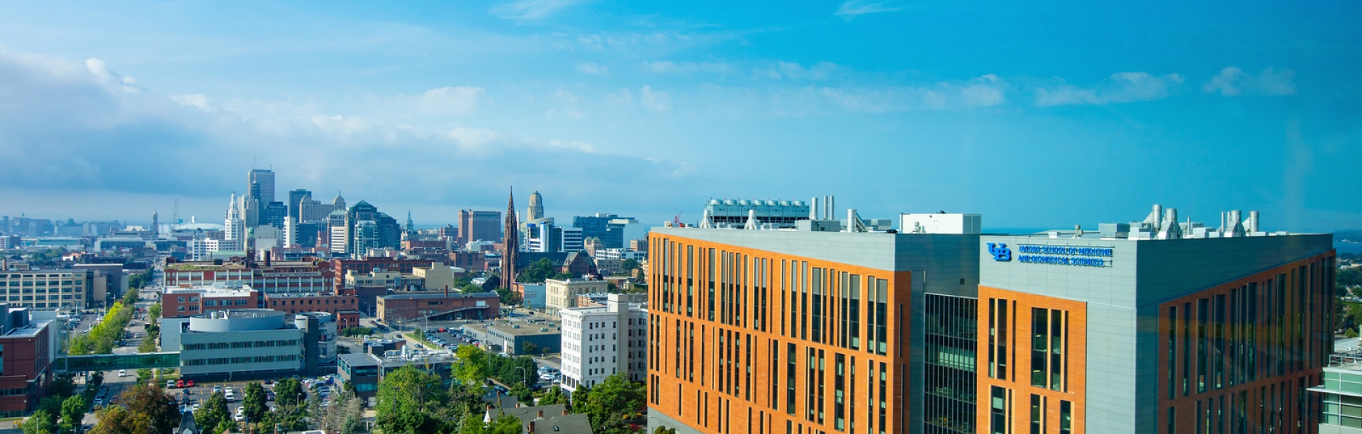 Jacobs school exterior aerial shot. 