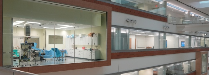 A view of the Behling Simulation Center from the atrium. 