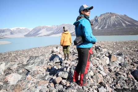Zoom image: Study co-author Avriel Schweinsberg conducts field work in Greenland in 2016 during her time as a University at Buffalo PhD student. Photo: Jason Briner 